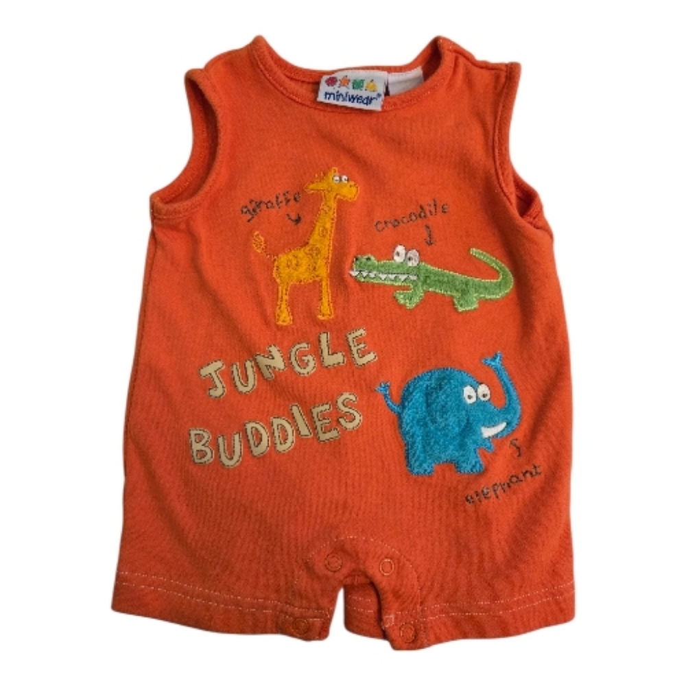 Vintage Y2k Miniwear Orange Jungle Buddies Animals Romper
